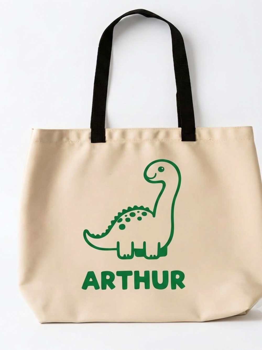 Personalized Dinosaur Canvas Tote in Cream and Green